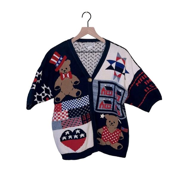 VNTG SWEATER LOFT fourth of july knit sweater L - Picture 1 of 6